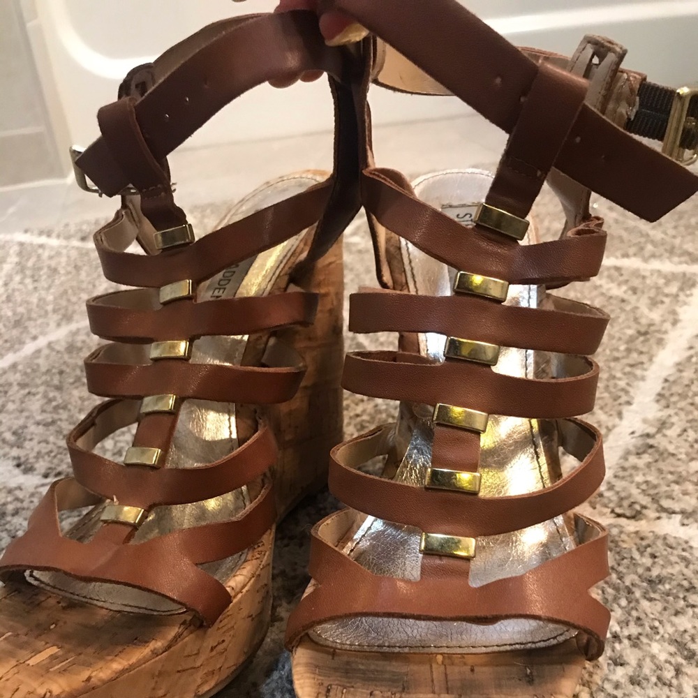 Brown leather wedges